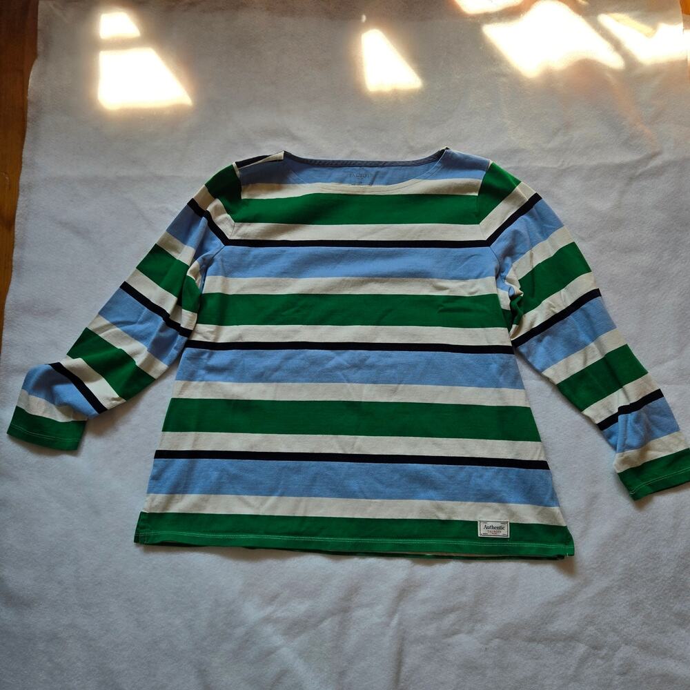 Talbots Women's Striped Boatneck Knit Top, Blue, Green, White. Plus Size 2X